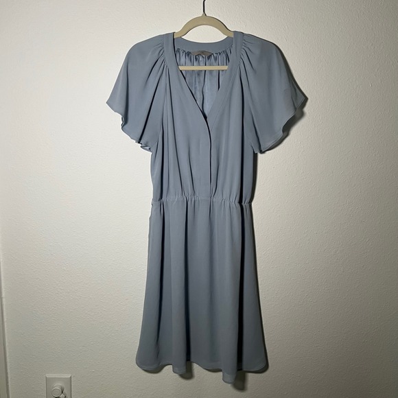 H&M Blue Dress Short Sleeve V Neck Chiffon Elastic Waist Casual Womens - Picture 1 of 4